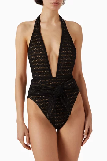 لباس سباحة قطعة واحدة تروبيز بأربطة