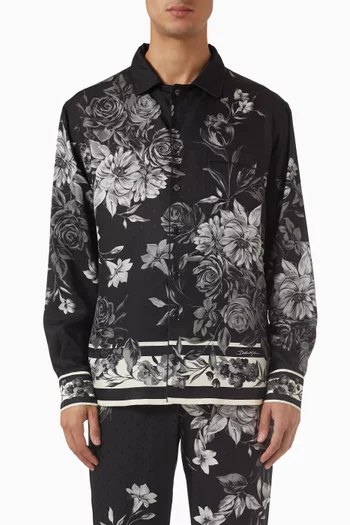 Flower Bouquet-print Shirt in Twill