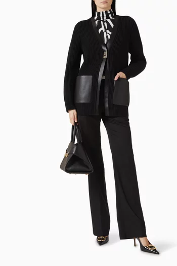 Leather-trim Cardigan in Wool