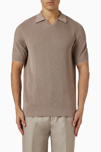 تي شيرت بولو بنسيج مضلع إنجليزي قطن