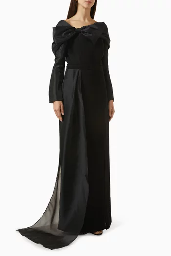 فستان سهرة بذيل وعقدة كريب وأورجانزا