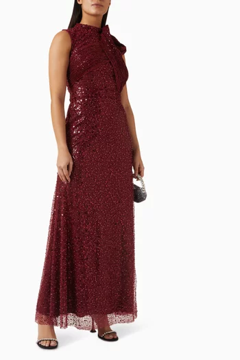 Sequin-embellished Bow Gown in Tulle & Mesh