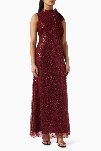 Sequin-embellished Bow Gown in Tulle & Mesh
