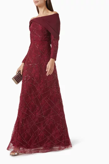 Embellished Off-shoulder Dress in Tulle