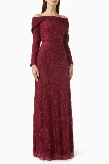 Embellished Off-shoulder Dress in Tulle