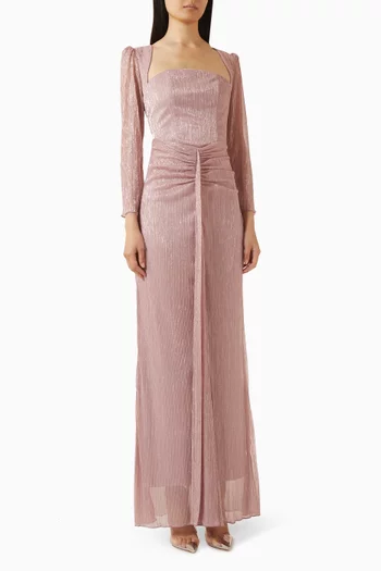 فستان بكشكش منسوج من لوركس وقماش شبكي