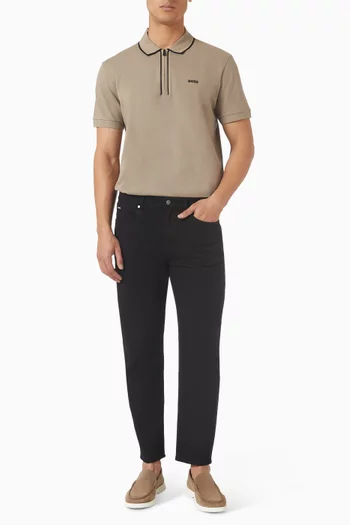 تي شيرت بولو بخطوط بلون مغاير قطن مطاطي