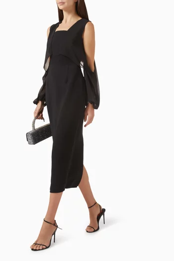 Chiffon-sleeves Midi Dress
