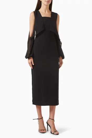 Chiffon-sleeves Midi Dress