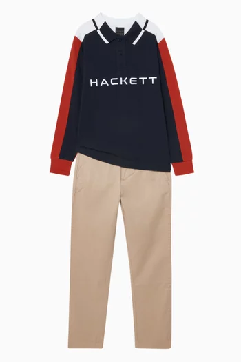 Colour-blocked Long-sleeve Polo Shirt in Cotton