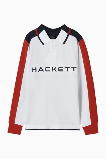 Colour-blocked Long-sleeve Polo Shirt in Cotton