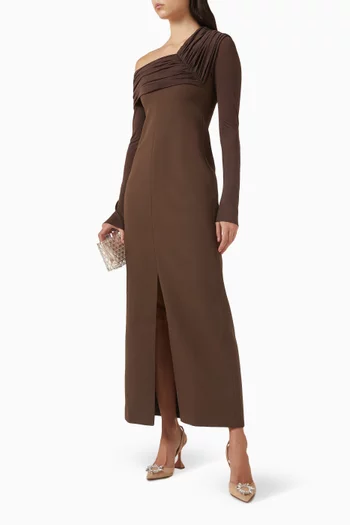 Asymmetric Maxi Dress in Twill & Crepe Knit