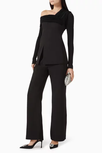 Asymmetric Top in Twill Suiting & Crepe Knit