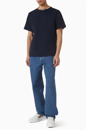 تي شيرت بشريط بنقشة مربعات قطن