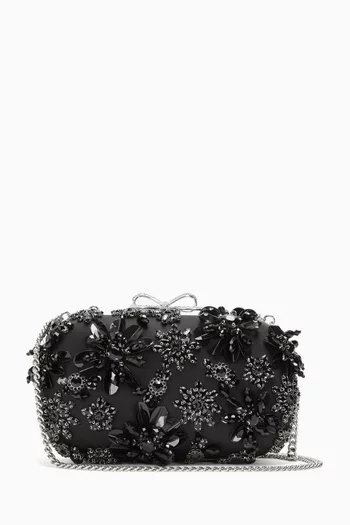 Floral Crystal-embellished Clutch Bag in Satin