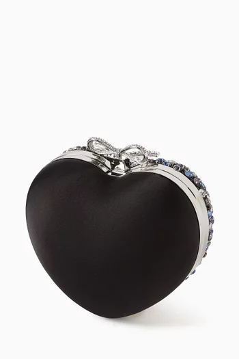 Crystal-embellished Heart Clutch Bag in Satin