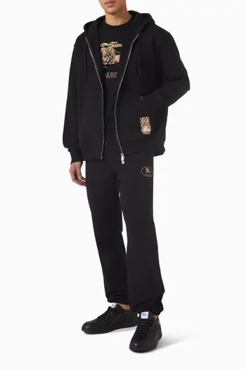 كنزة بغطاء رأس وسحّاب ورقعة بنقشة المربعات قطن