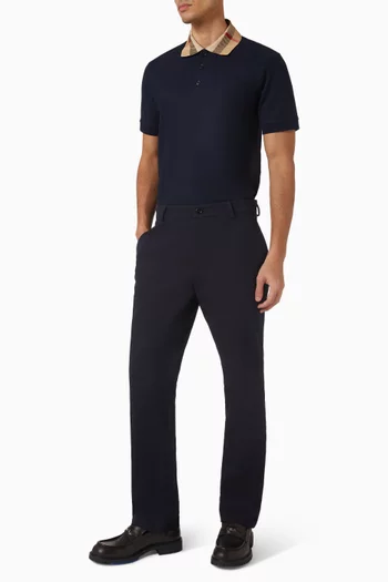 Check Collar Polo Shirt in Cotton Pique