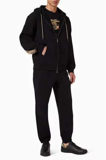 كنزة بغطاء رأس بسحّاب ونقشة مربعات قطن