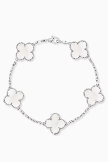 Unused Vintage Alhambra 5 Motifs Bracelet in 18kt White Gold