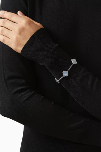 Unused Vintage Alhambra 5 Motifs Bracelet in 18kt White Gold