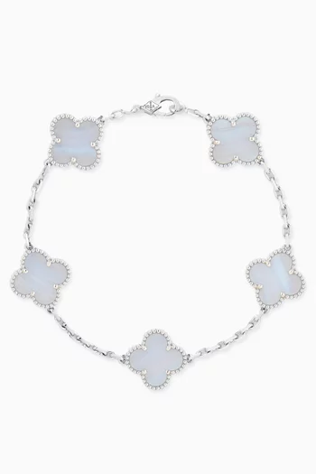 Unused Vintage Alhambra 5 Motifs Bracelet in 18kt White Gold