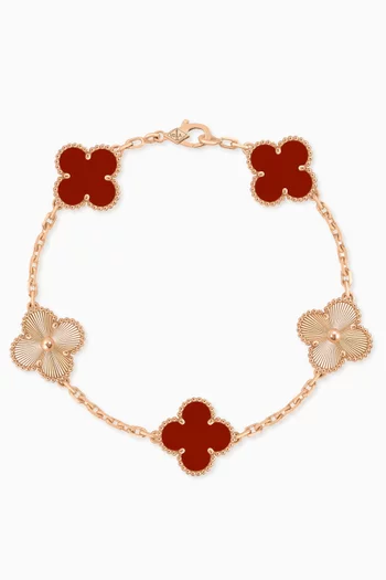 Unused Vintage Alhambra 5 Motifs Bracelet in 18kt Rose Gold
