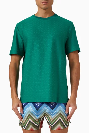 تي شيرت بنقشة خطوط متعرجة قطن بنفس اللون 