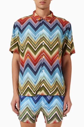 Macro Zigzag Bowling Shirt in Viscose