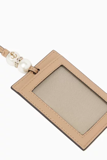 حافظة بطاقات مزينة باللؤلؤ جلد