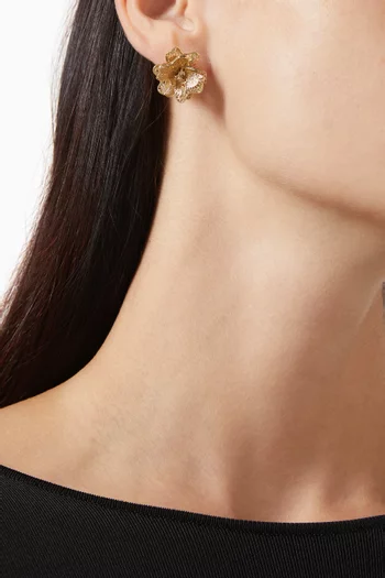 Lace Corsage Stud Earrings in Gold-tone Brass