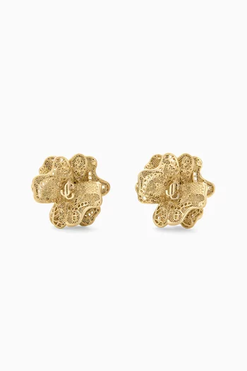 Lace Corsage Stud Earrings in Gold-tone Brass
