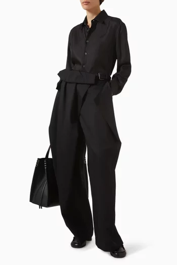 بنطال بحزام خصر مطوٍ صوف