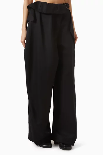 بنطال بحزام خصر مطوٍ صوف