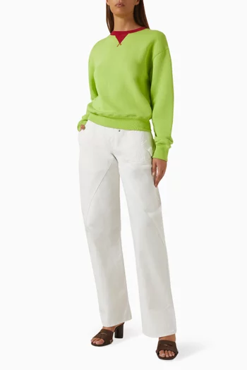 سويت شيرت بفتحة رقبة بلون مغاير قطن