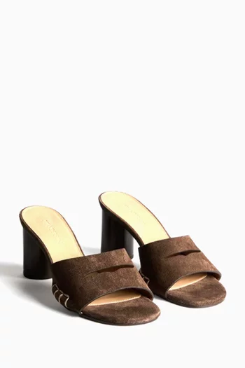 Loafer Heeled Mule Sandals in Suede