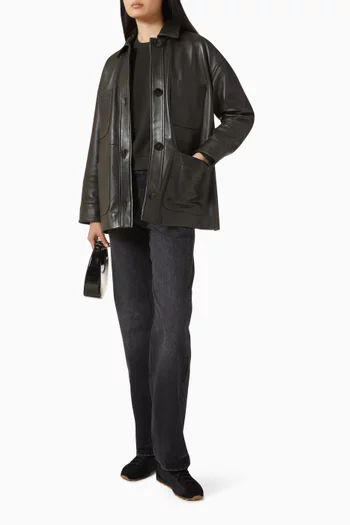 جاكيت كاستوود بقصة فضفاضة جلد