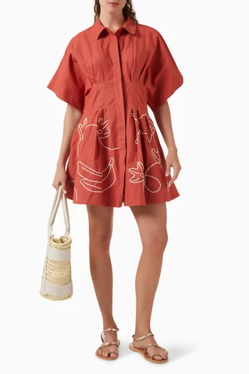Pleated Mini Shirtdress in Cotton Blend