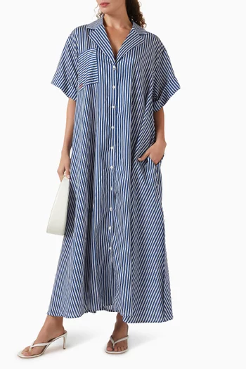 Striped Midi Shirtdress in Rayon Blend