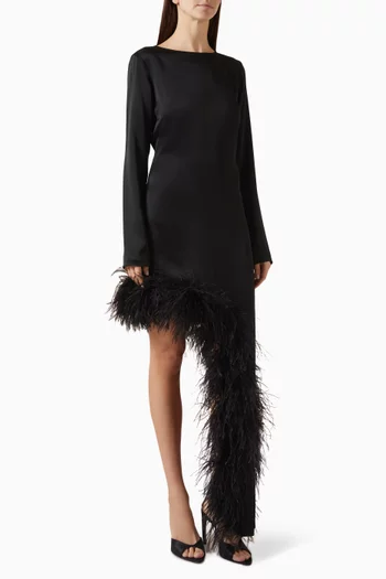 فستان متوسط الطول بتصميم غير متماثل ستان