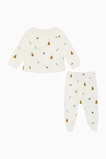 Brown Bear Wrap-over Two-piece Set in Bamboo & Cotton