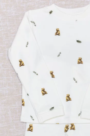 طقم بيجاما بنقشة دب بني قطن وبامبو