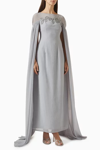 Cape Maxi Dress in Textured Organza