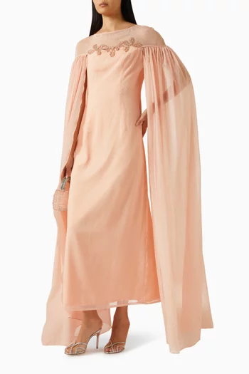 Cape Maxi Dress in Textured Organza