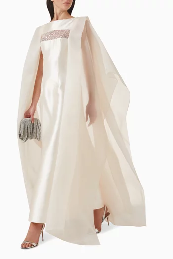 Embroidery Panel Gown in Satin