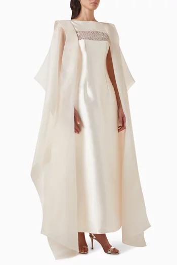 Embroidery Panel Gown in Satin