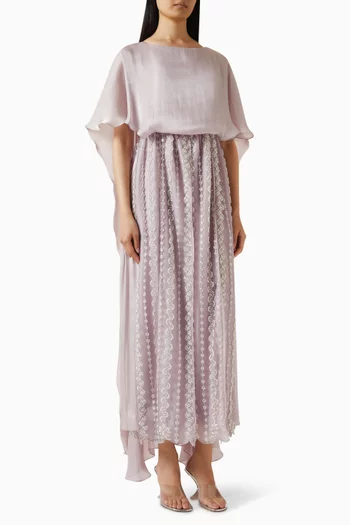 Embroidered Cape Dress in Silk-organza