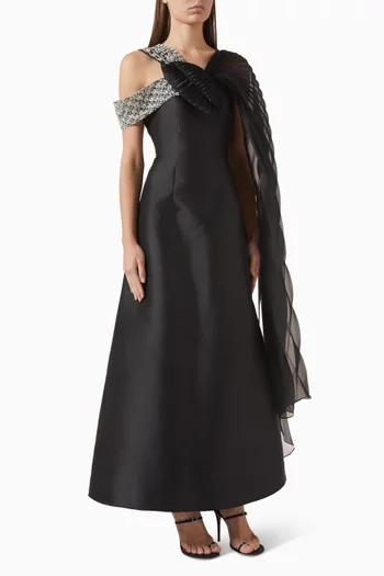 Embellished Drape Pleated Dress