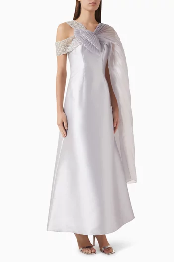 Embellished Drape Pleated Dress