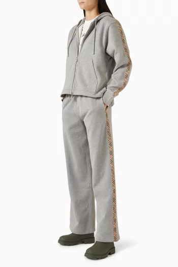 بنطال رياضي بشريط مزين بنقشة مربعات قطن